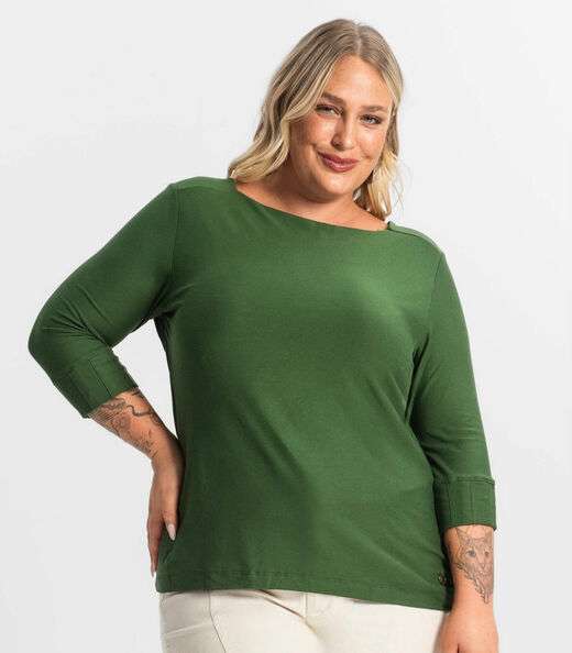 Blusa Plus Size Manga 3/4 Secret Glam Verde