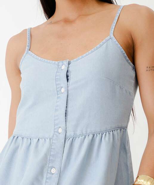Vestido Feminino Jeans Botões Marisa Azul
