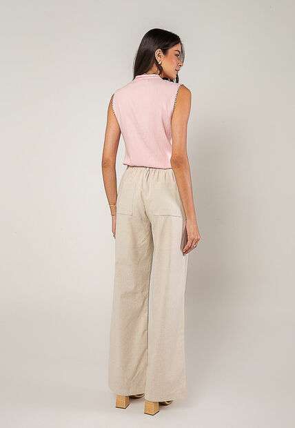 Regata Alfaiataria Com Amarração E Detalhe de Pompons Rosa Salvatore