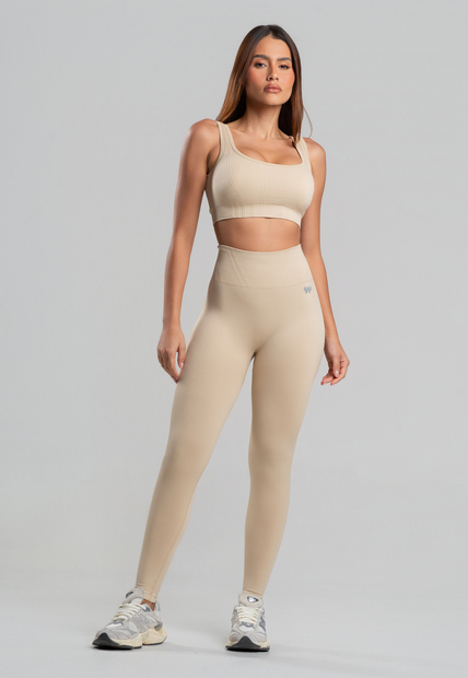 Conjunto Fitness sem Costura Top e Legging em Poliamida Bege Wemood