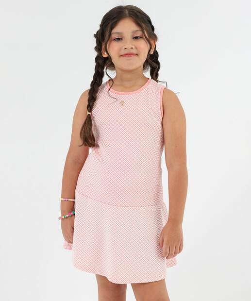 Vestido Infantil Textura Sem Manga Marisa Tam 4 a 10 Rosa