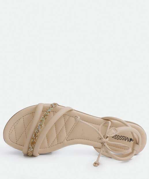 Sandália Feminina Rasteira Strass Amarração Mississipi