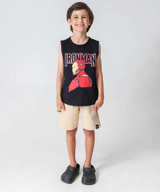 Regata Infantil Homem de Ferro Tam 4 a 10 Preto