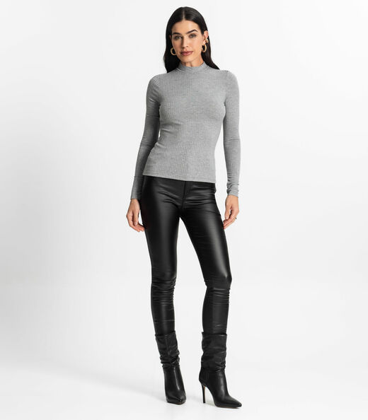 Blusa Manga Longa Feminina Canelada Select Cinza