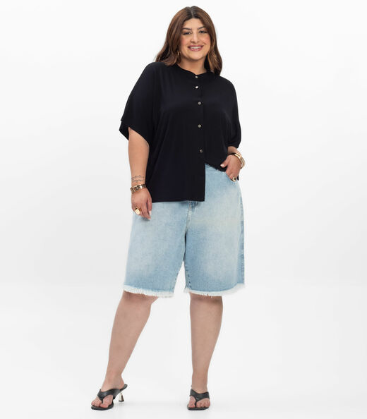 Camisa Manga Curta Feminina Plus Size Secret Glam Preto