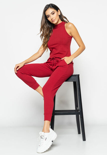 Conjunto  Comfy Com Regata e Jogger Canelada Vermelho Salvatore Fashion