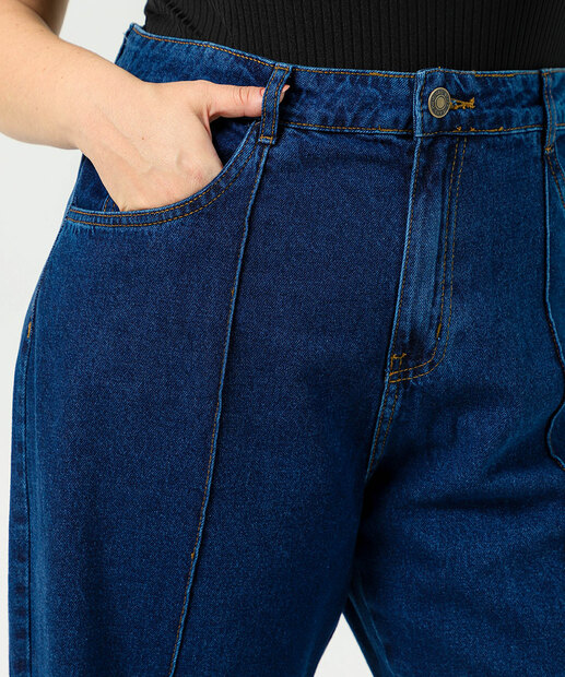 Calça Plus Size Feminina Wide Leg Friso Jeans Azul