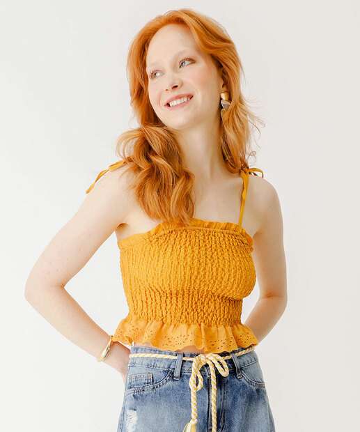 Top Cropped Feminino Lastex Laise Marisa Amarelo