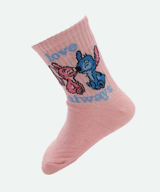 Kit 2 Meias Infantil Estampa Stitch Disney Rosa
