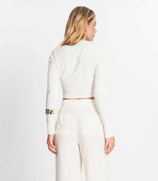 Blusa Manga Longa Em Ribana Canelada Endless Branco