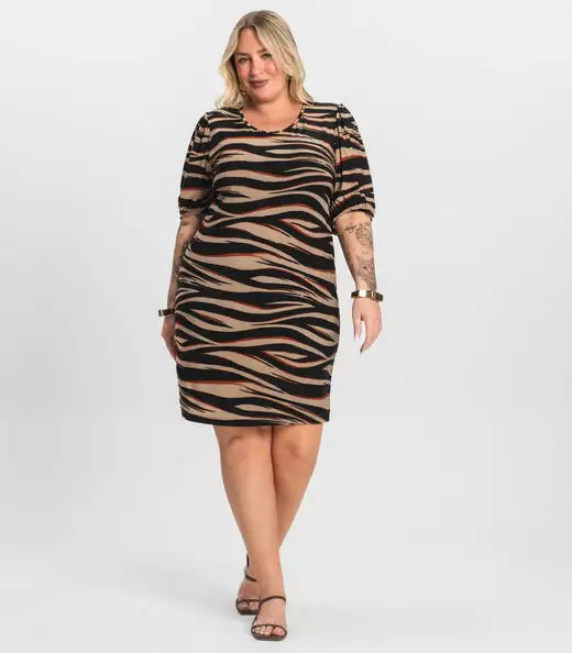 Vestido Malha Fria Plus Infinita Cor Marrom