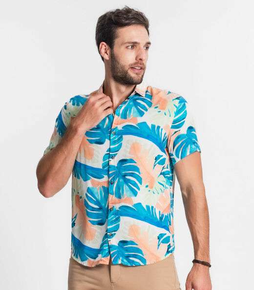 Camisa Masculina Florida Com Botões Select Azul