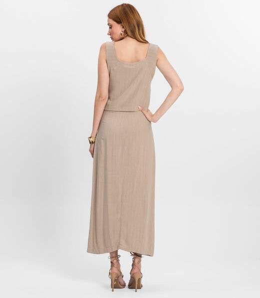 Saia Midi Feminina Em Linho Fio Tinto Endless Marrom