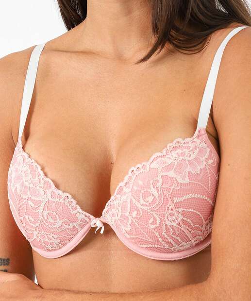 Sutiã de Renda Push Up Com Bojo Marisa Rosa