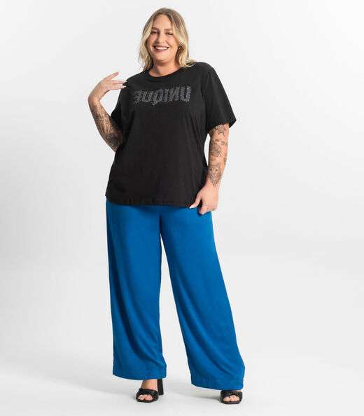 Camiseta Meia Malha Plus Size Secret Glam Preto