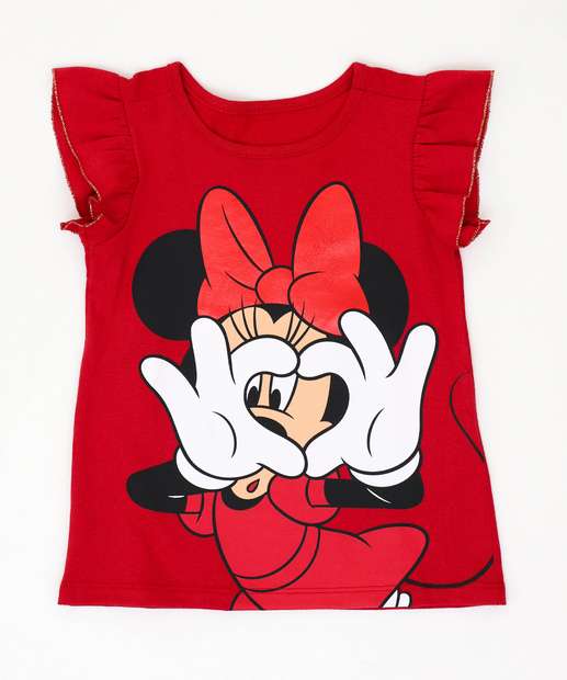 Blusa Infantil Estampa Babado Minnie Disney Tam 1 a 3