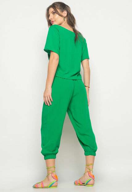 Calça Jogger Viscolinho Verde Salvatore Fashion