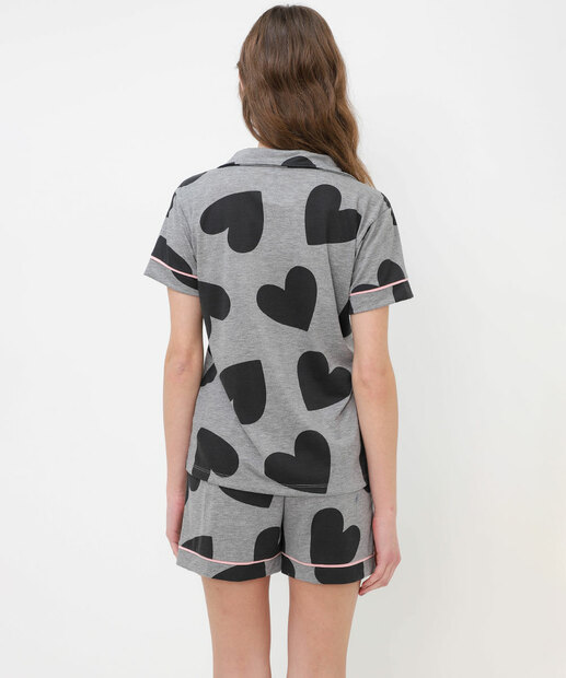Pijama Feminino Americano Coração Marisa Cinza