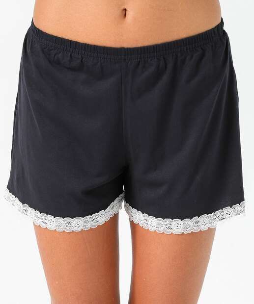 Pijama Feminino Recorte Renda Liso Marisa Preto