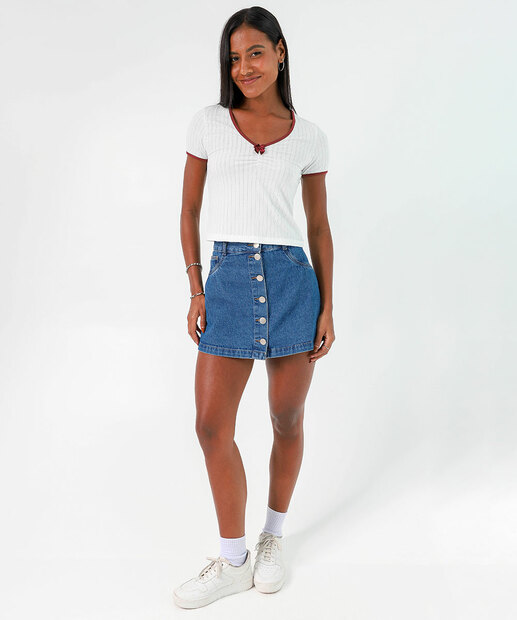 Blusa Feminina Canelada Manga Curta Marisa Off White