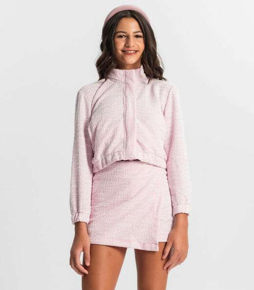 Jaqueta Juvenil Em Tweed Minty Rosa