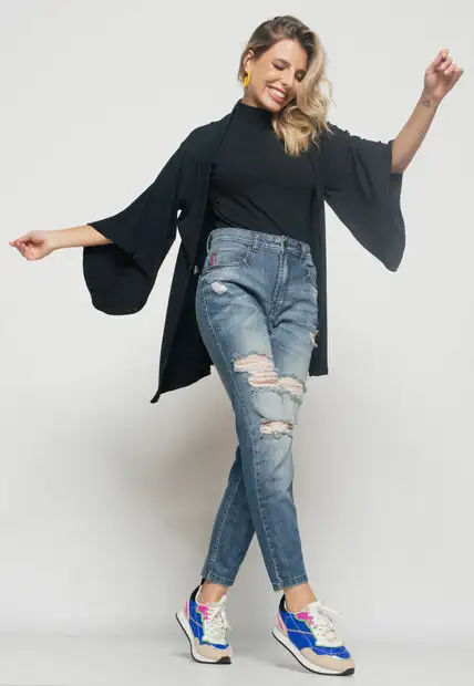 Kimono  Canelado Preto Salvatore Fashion