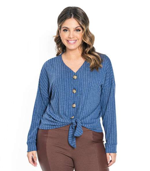 Image_Camisa Feminina Canelada Com Nó Secret Glam Azul