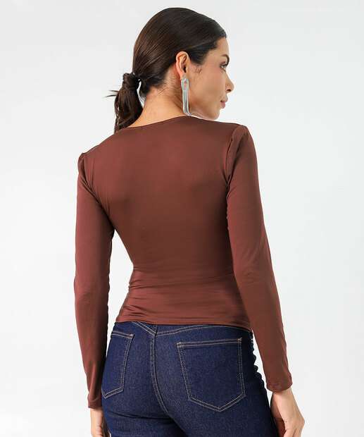 Blusa Feminina Lisa Manga Longa Marisa Marrom