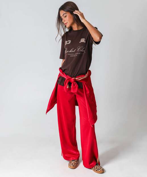 Camiseta Feminina Oversized Estampada Marisa Marrom