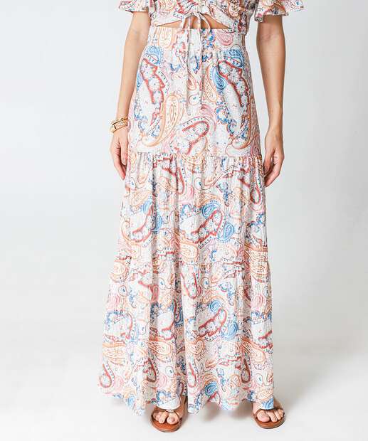 Saia Longa Jeans Feminina Estampa Pailey Marisa Bege