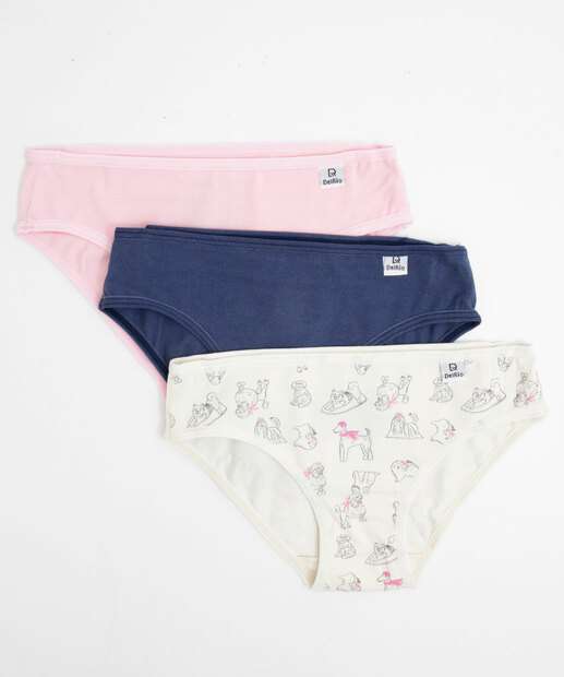 Kit 3 Calcinhas Infantil Cachorro DelRio Tam 4 a 14