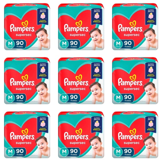 Image_Kit 9 Fraldas Pampers SuperSec M c/90 Unidades cada
