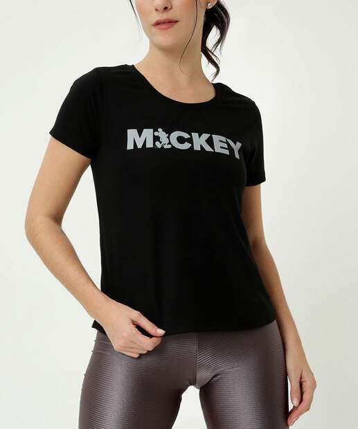 Blusa Feminina Fitness Mickey Manga Curta Disney