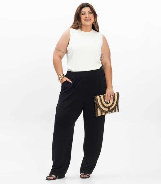 Calça Feminina Plus Size Em Molecotton Secret Glam Preto
