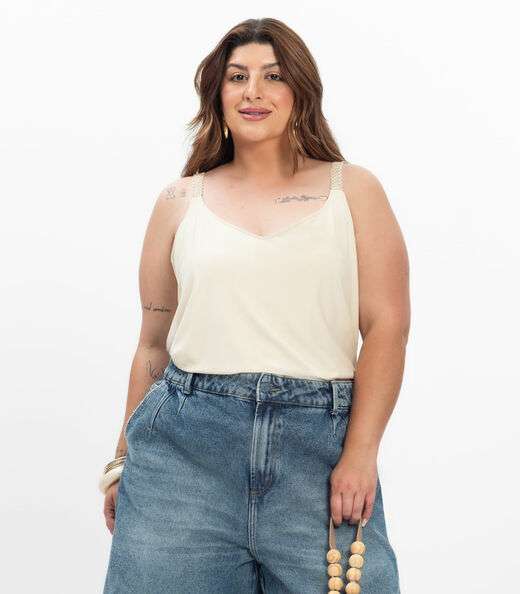 Image_Blusa de Alça Feminina Plus Size Secret Glam Bege