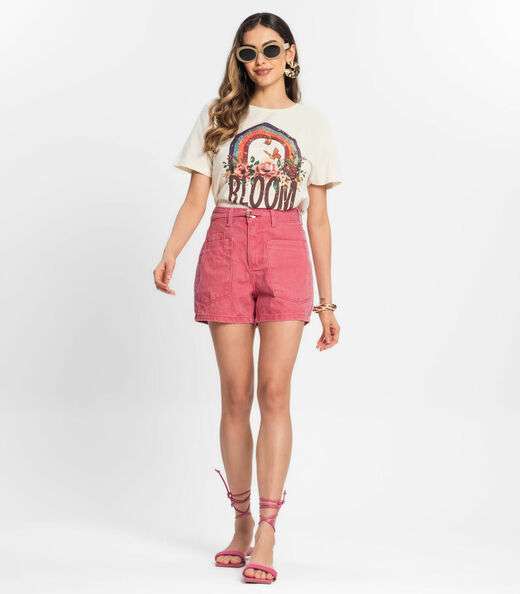 Blusa Baby Look Feminina Estampada Select Bege