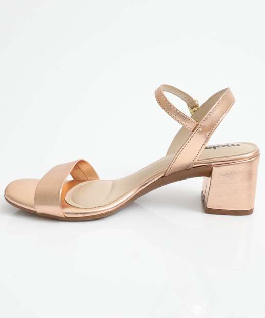 Sandália Feminina Salto Grosso Metalizada Moleca Rosê