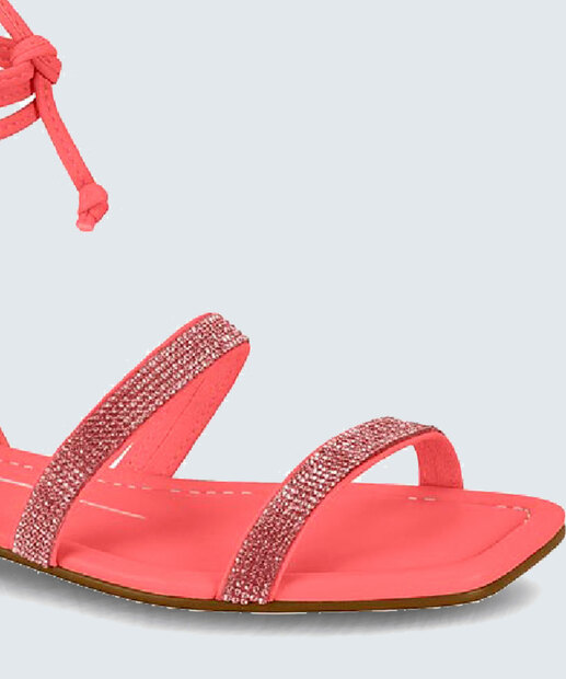 Sandália Feminina Rasteira Strass Amarração Moleca 