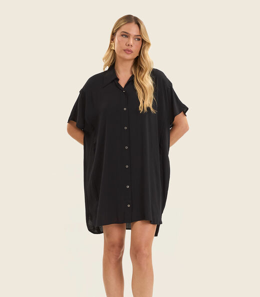Vestido Chemise Feminino Com Gola Endless Preto