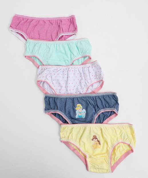 Image_Kit 5 Calcinhas Infantil Estampa Princesas Tam 2 a 12 Rosa