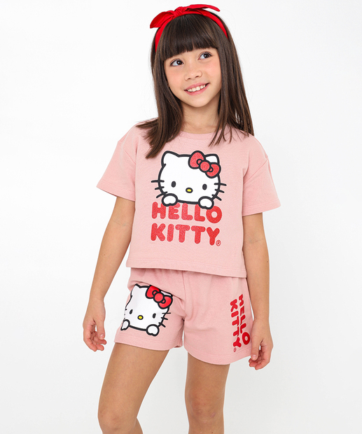Conjunto Infantil Moletinho Hello Kitty Tam 4 a 10 Rosa