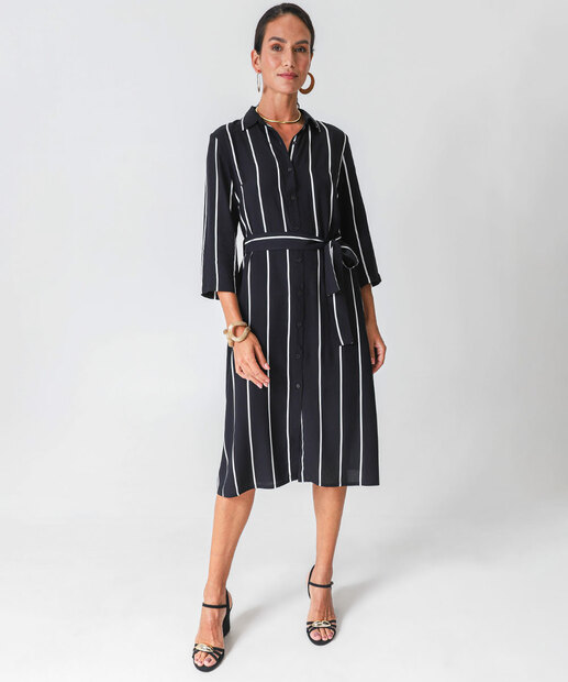 Image_Vestido Feminino Chemise Midi Listrado Marisa Preto
