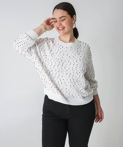 Suéter Plus Size Feminino Tricô Poá Marisa Off White