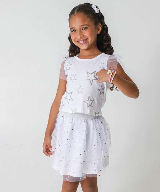 Conjunto Infantil Tule Estrelas Marisa Tam 4 a 10 Prata