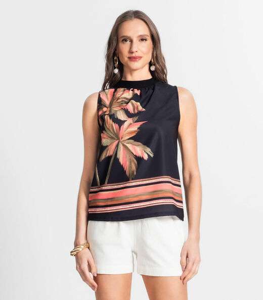 Blusa De Poly Light Estampado Endless Preto