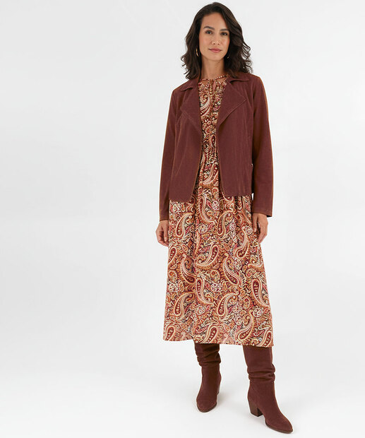 Vestido Midi Feminino Brilho Lurex Paisley Marisa Marrom