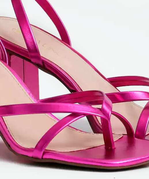 Sandália Salto Grosso Feminina Metalizada Via Uno 