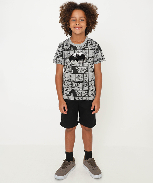 Camiseta Infantil Batman Paetê Warner Bros Tam 4 a 10 Cinza
