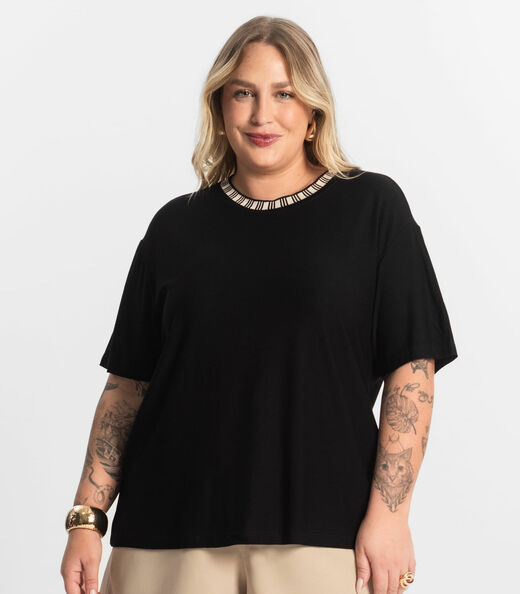 Blusa Viscose Plus Size Secret Glam Preto
