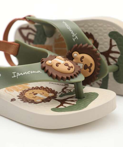 Chinelo Ipanema Infantil Bebê Leão Bege